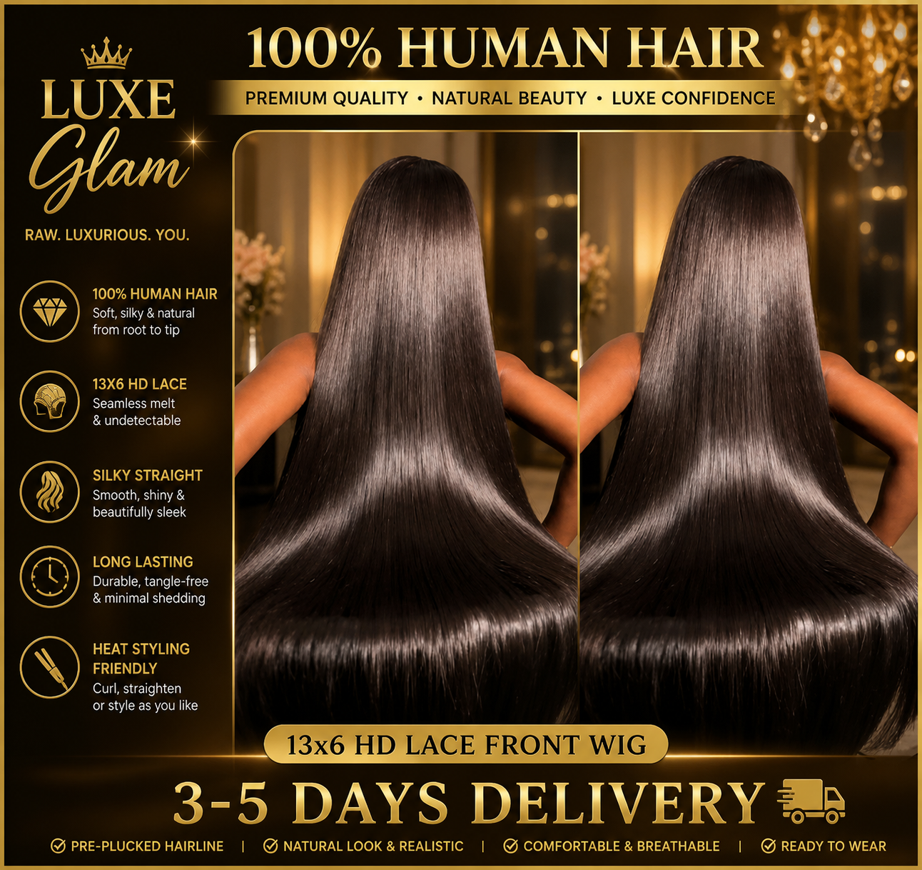 Halo Beauty 40” Bone Straight HD Lace Wig