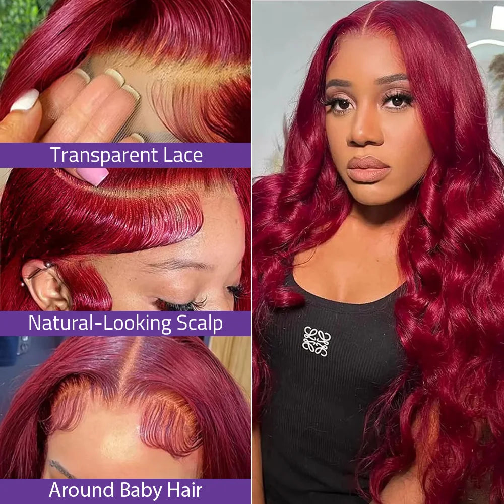Halo Beauty 13x6 HD Lace Frontal 220 Density 99J Body Wave Wig