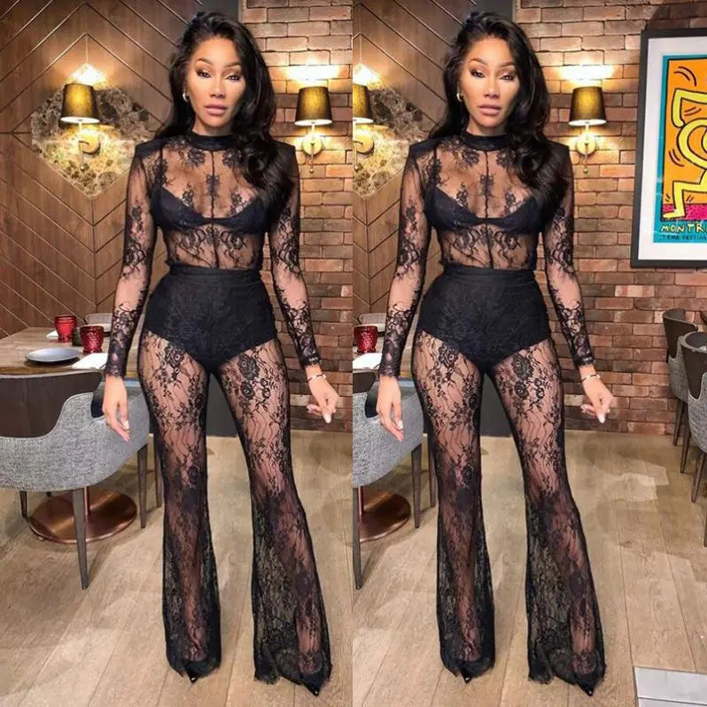 Black Diamond Lace Catsuit
