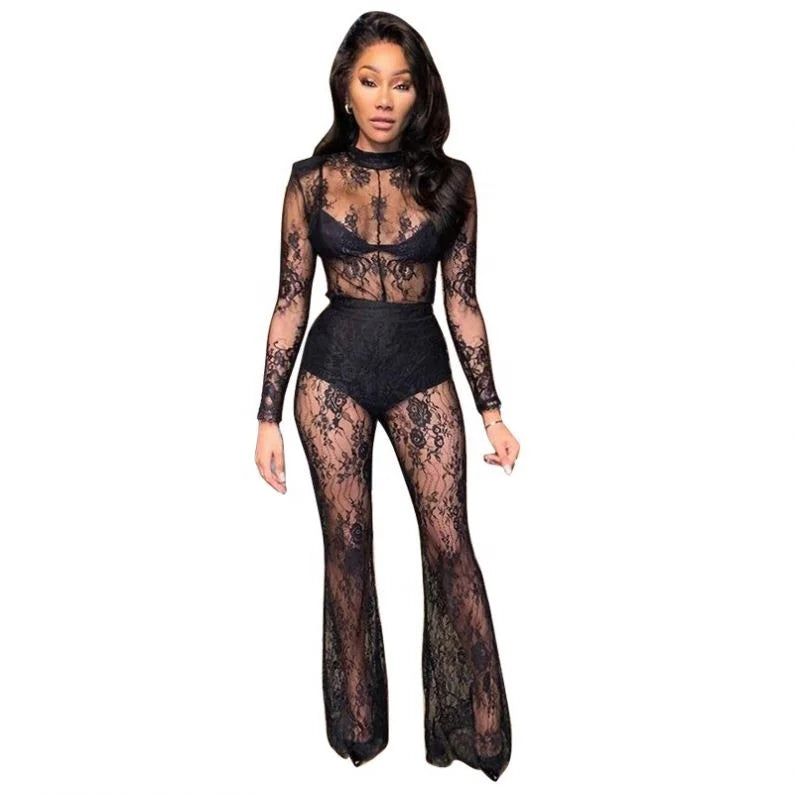 Black Diamond Lace Catsuit