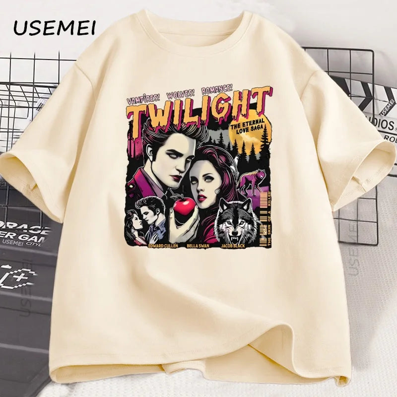 Vintage Twilight Printed T Shirt Book Lover Twilight Saga Comic T-shirt Retro Vampires Romance Tshirt Casual Short Sleeve Tees