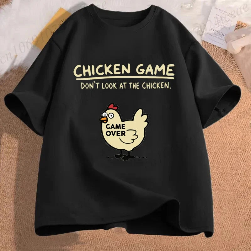 Chicken Game Don't Look At The Chicken Funny Men Tee T-Shirt Printed Graphic T Shirt Tops Fashion Men Women Clothing Ropa Hombre