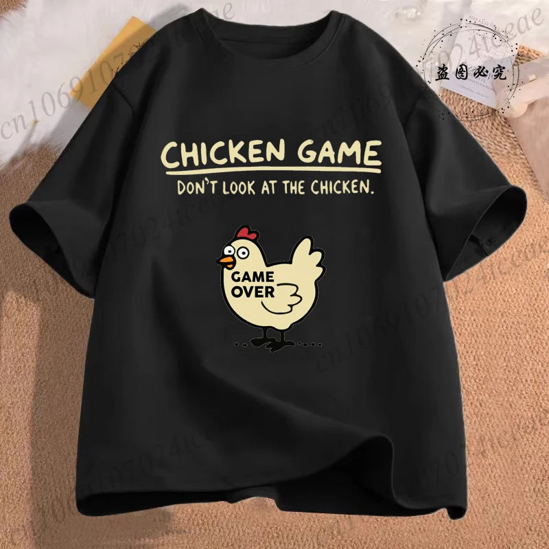 Chicken Game Don't Look At The Chicken Funny Men Tee T-Shirt Printed Graphic T Shirt Tops Fashion Men Women Clothing Ropa Hombre