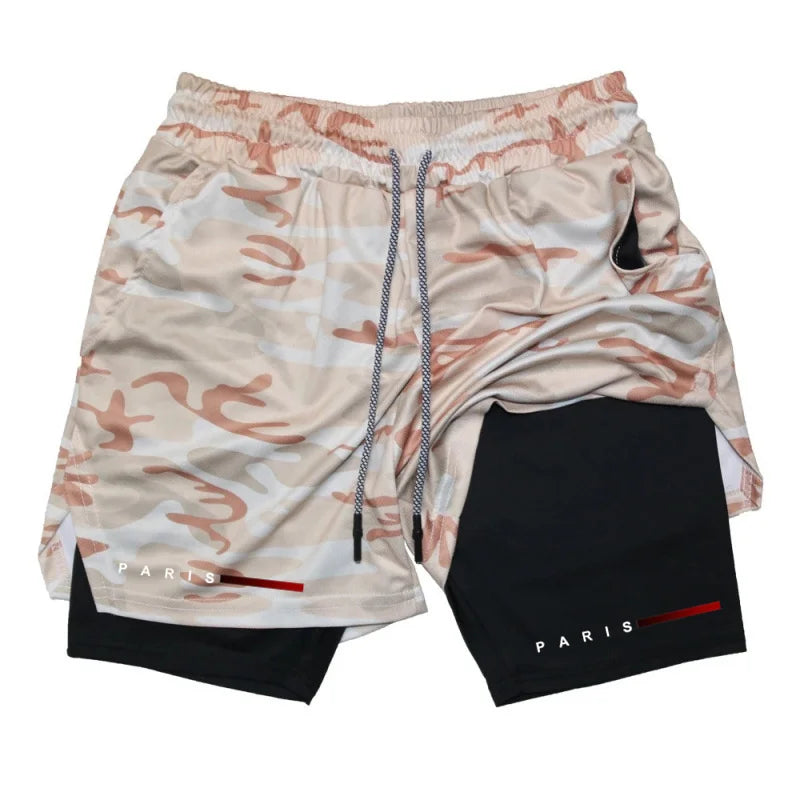 Men Running Shorts 2 in 1 Double-deck Sport Sportswear Gym Fitness Short Pants Training Jogging Bottom Men's Clothing