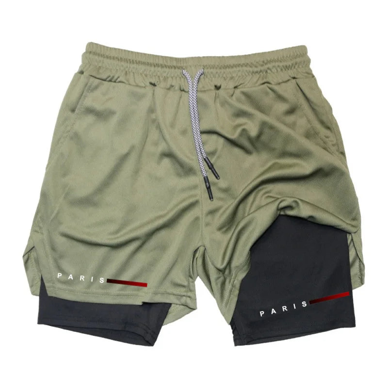 Men Running Shorts 2 in 1 Double-deck Sport Sportswear Gym Fitness Short Pants Training Jogging Bottom Men's Clothing