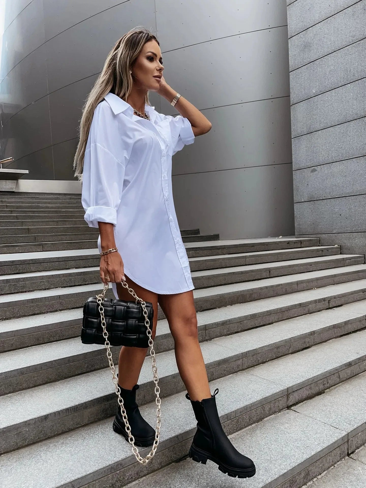 Halo Elegance Shirt Dress