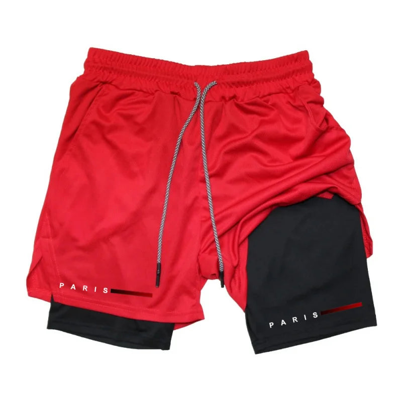 Men Running Shorts 2 in 1 Double-deck Sport Sportswear Gym Fitness Short Pants Training Jogging Bottom Men's Clothing