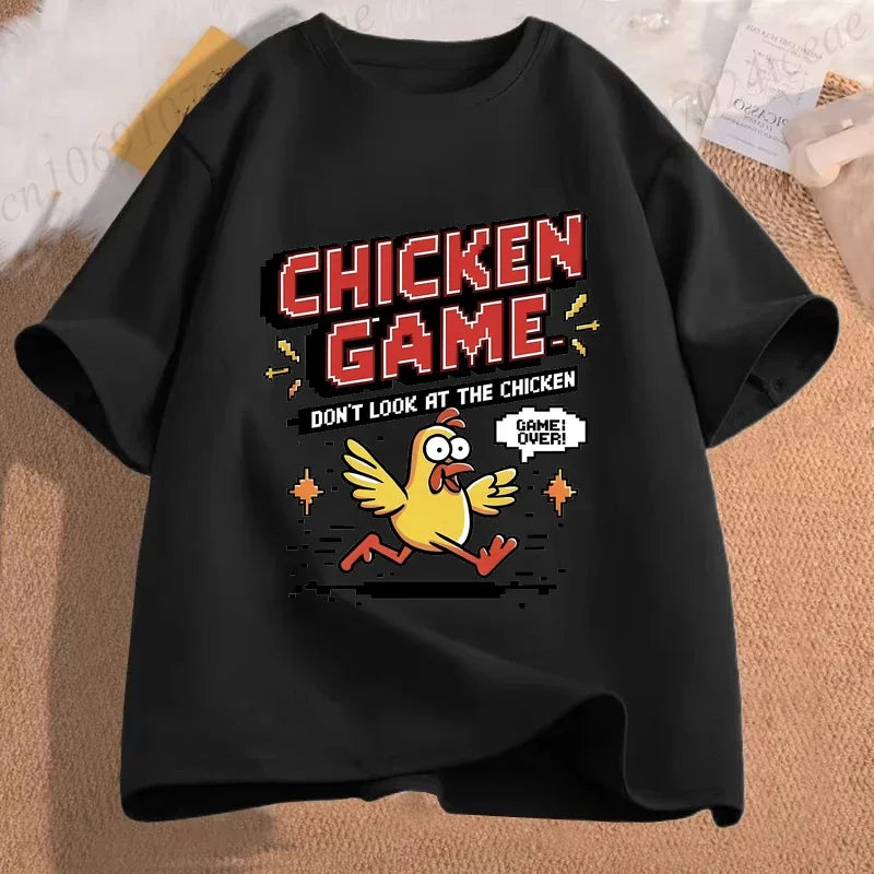Chicken Game Don't Look At The Chicken Funny Men Tee T-Shirt Printed Graphic T Shirt Tops Fashion Men Women Clothing Ropa Hombre