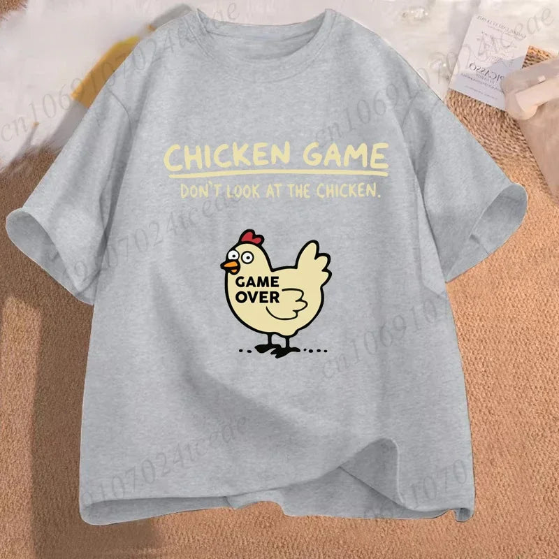 Chicken Game Don't Look At The Chicken Funny Men Tee T-Shirt Printed Graphic T Shirt Tops Fashion Men Women Clothing Ropa Hombre