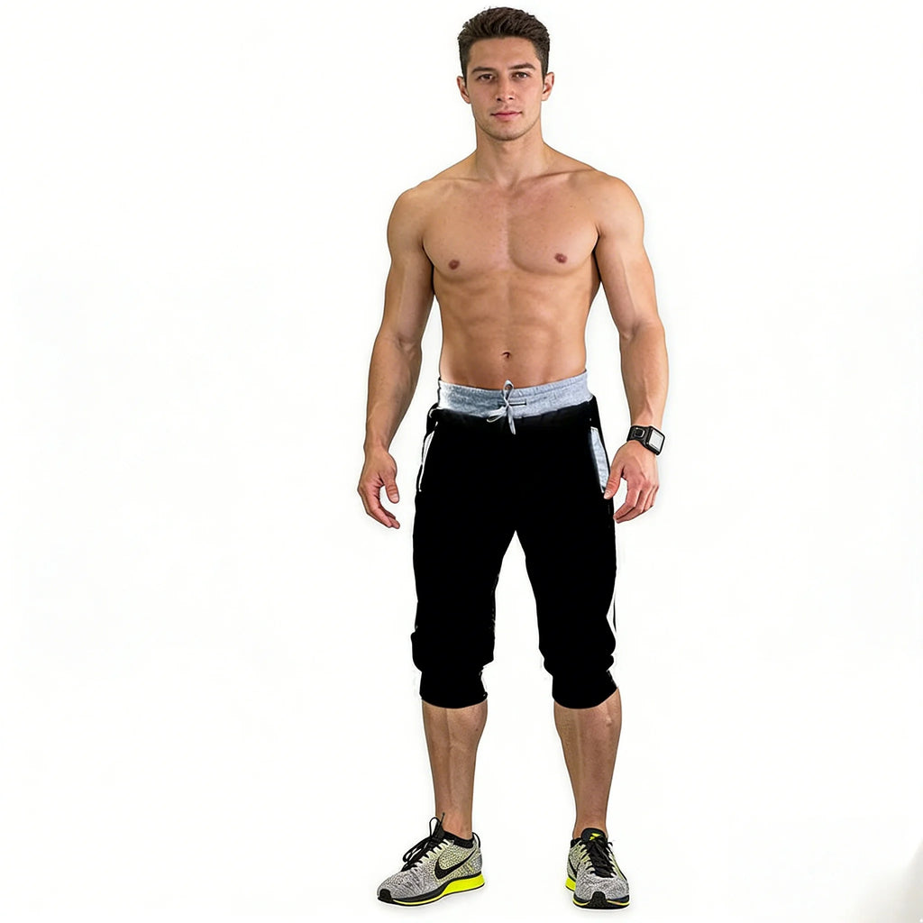 2026 New Solid Color Capri Pants Elastic Waist Men Drawstring 3/4 Length Cropped Trousers Sweatpants