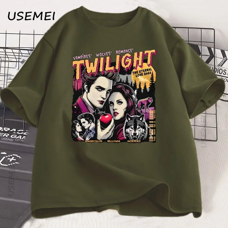 Vintage Twilight Printed T Shirt Book Lover Twilight Saga Comic T-shirt Retro Vampires Romance Tshirt Casual Short Sleeve Tees