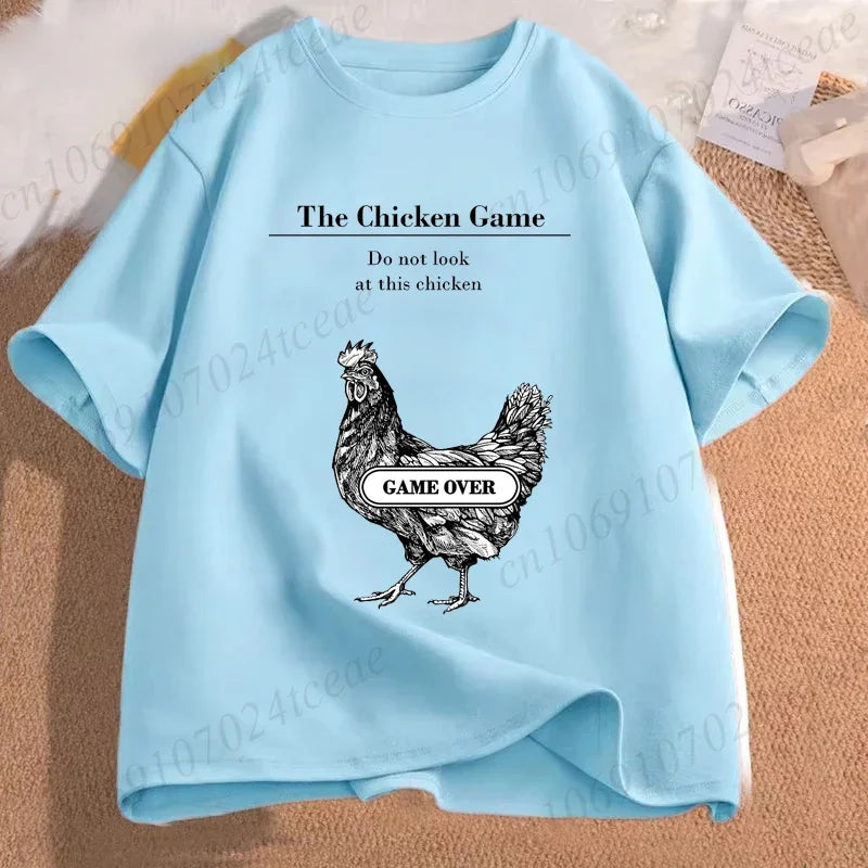 Chicken Game Don't Look At The Chicken Funny Men Tee T-Shirt Printed Graphic T Shirt Tops Fashion Men Women Clothing Ropa Hombre