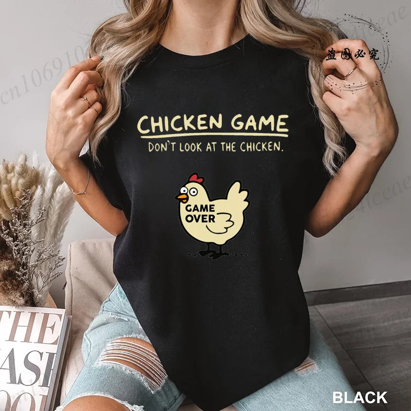 Chicken Game Don't Look At The Chicken Funny Men Tee T-Shirt Printed Graphic T Shirt Tops Fashion Men Women Clothing Ropa Hombre