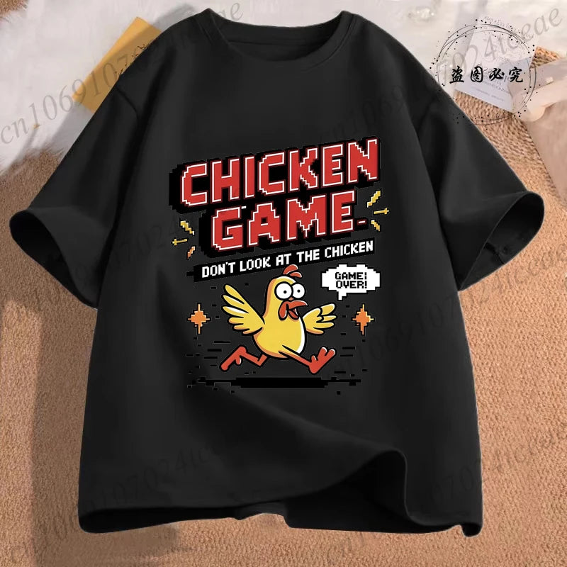 Chicken Game Don't Look At The Chicken Funny Men Tee T-Shirt Printed Graphic T Shirt Tops Fashion Men Women Clothing Ropa Hombre