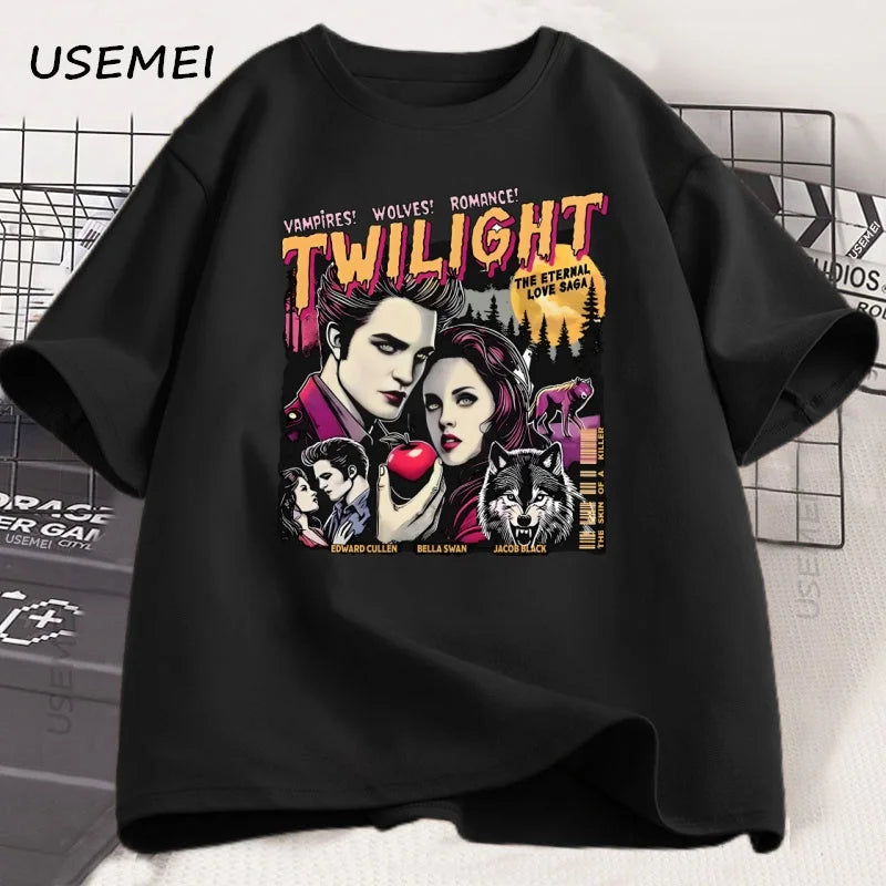 Vintage Twilight Printed T Shirt Book Lover Twilight Saga Comic T-shirt Retro Vampires Romance Tshirt Casual Short Sleeve Tees