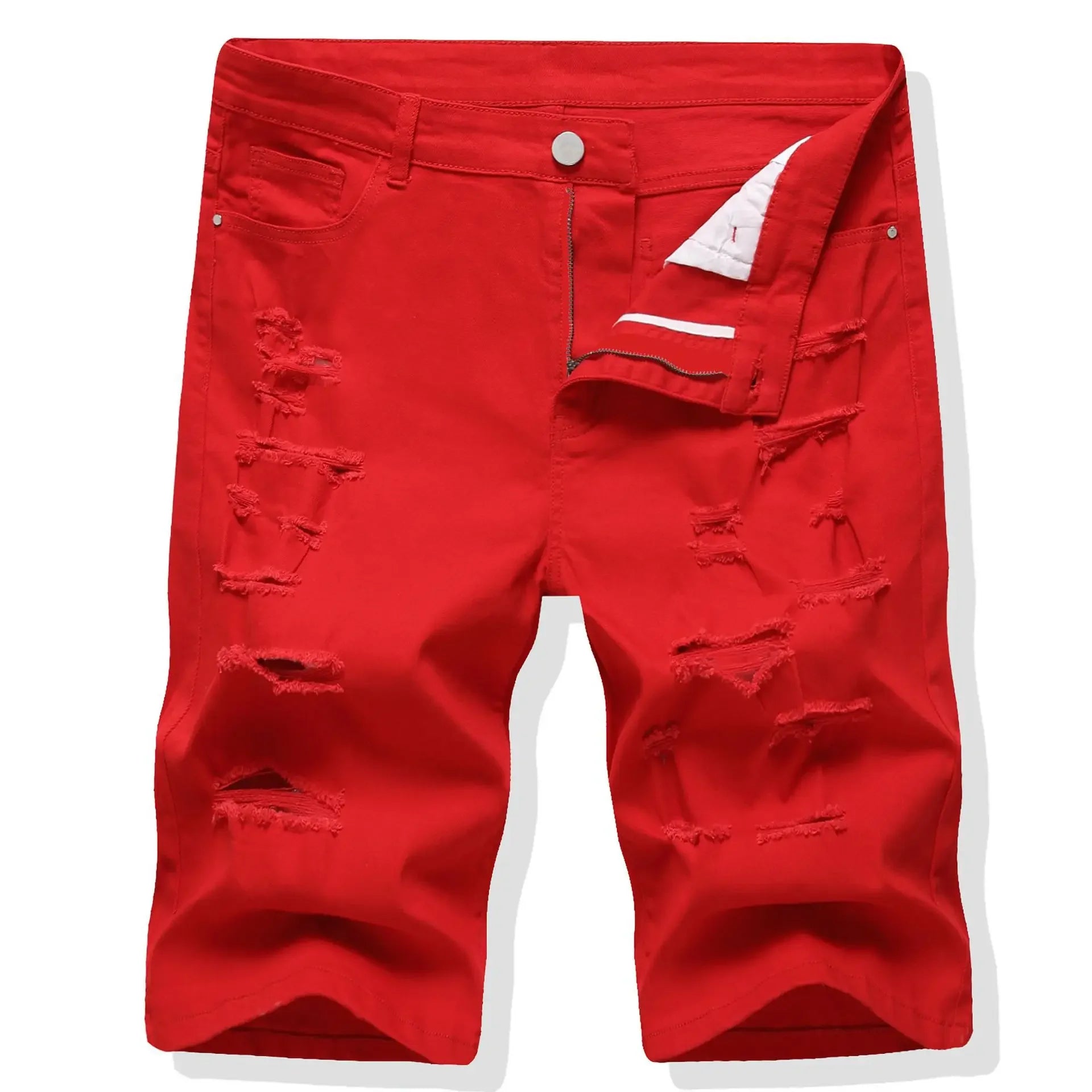 Shorts Men Hole Jeans Streetwear Mid Waist Washed Distressed Pockets Knee Length Vintage Ripped Denims Straight Short Pants