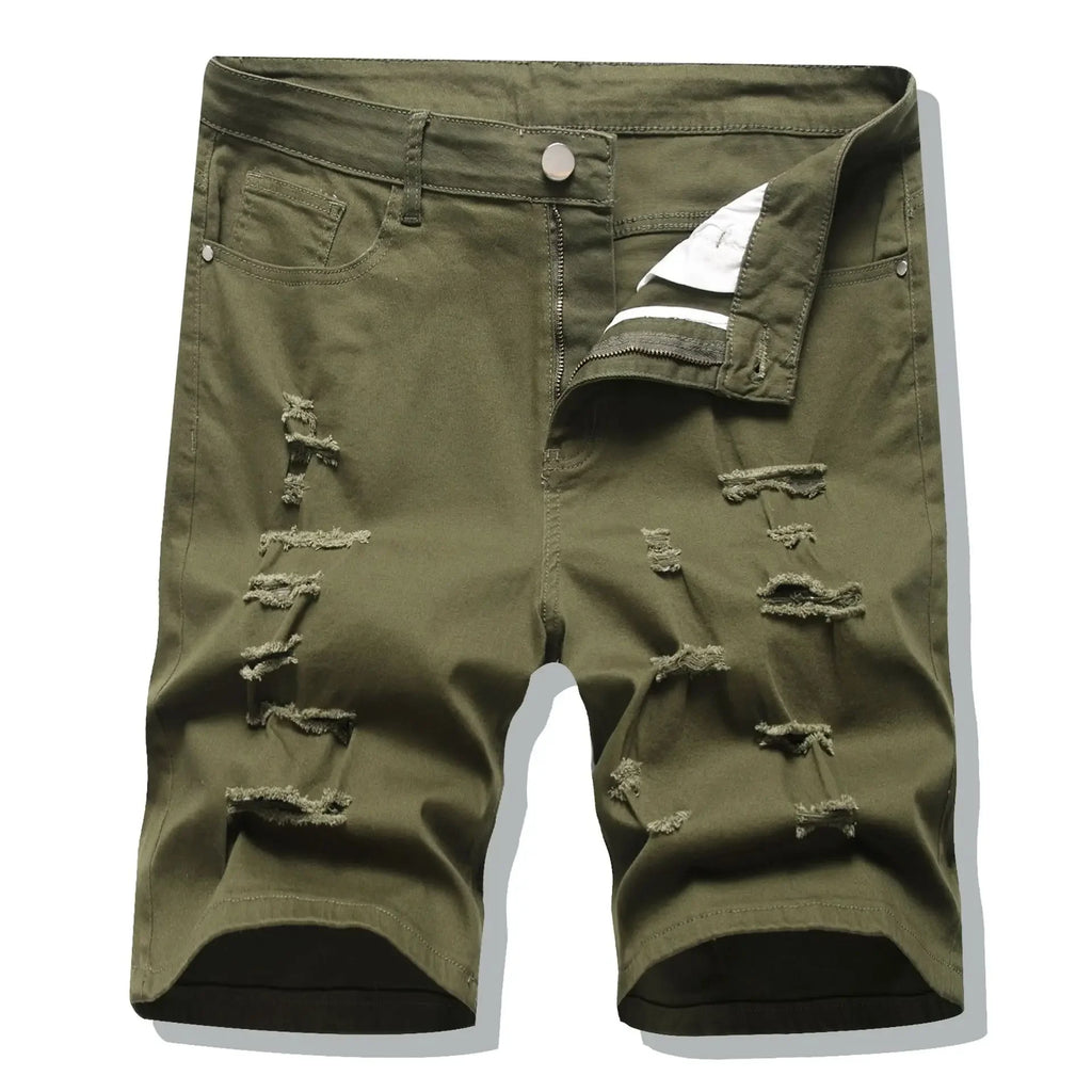 Shorts Men Hole Jeans Streetwear Mid Waist Washed Distressed Pockets Knee Length Vintage Ripped Denims Straight Short Pants