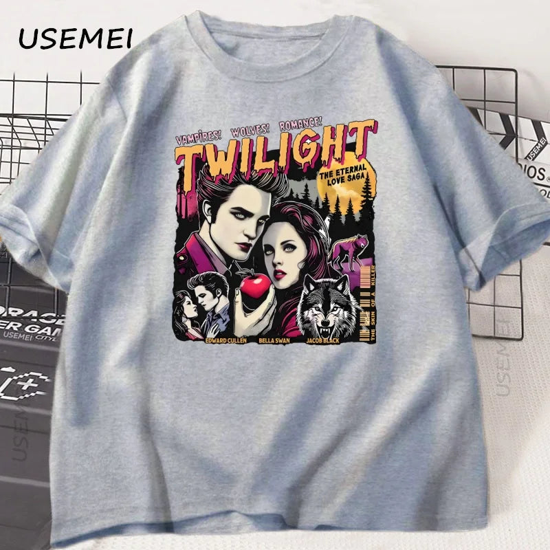 Vintage Twilight Printed T Shirt Book Lover Twilight Saga Comic T-shirt Retro Vampires Romance Tshirt Casual Short Sleeve Tees