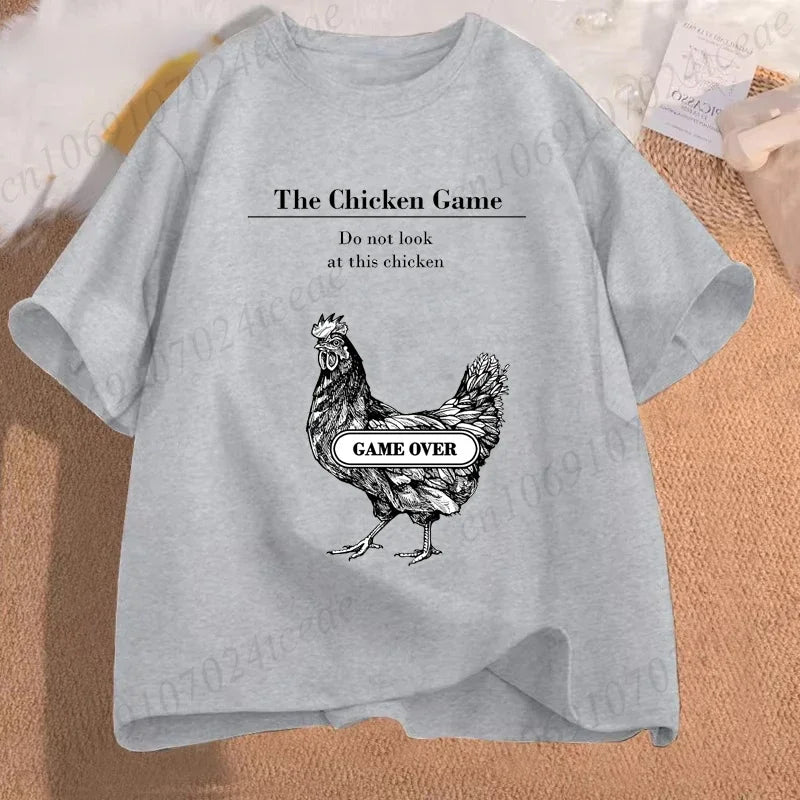 Chicken Game Don't Look At The Chicken Funny Men Tee T-Shirt Printed Graphic T Shirt Tops Fashion Men Women Clothing Ropa Hombre