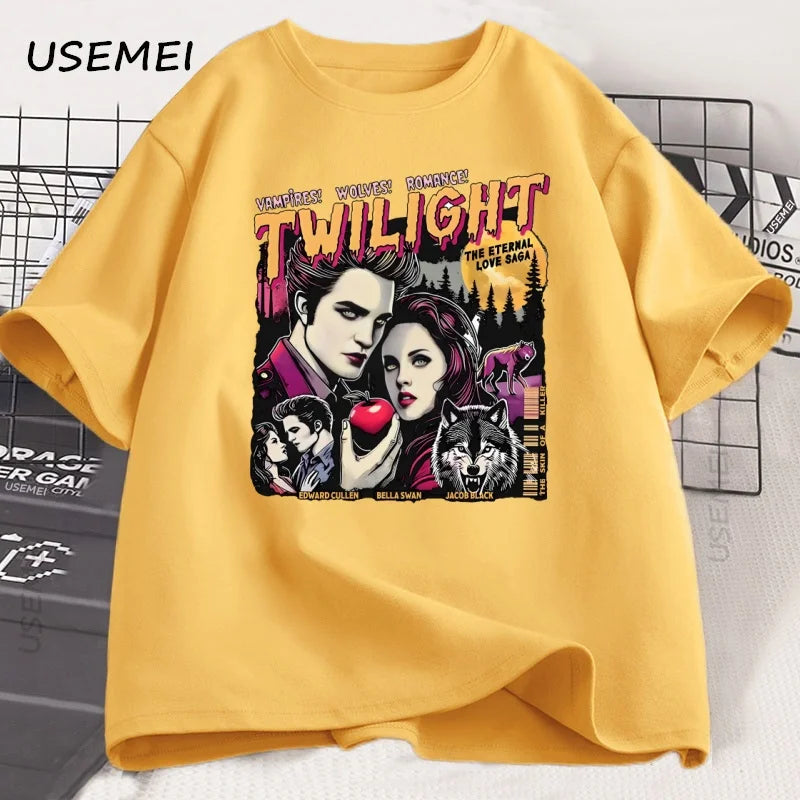Vintage Twilight Printed T Shirt Book Lover Twilight Saga Comic T-shirt Retro Vampires Romance Tshirt Casual Short Sleeve Tees