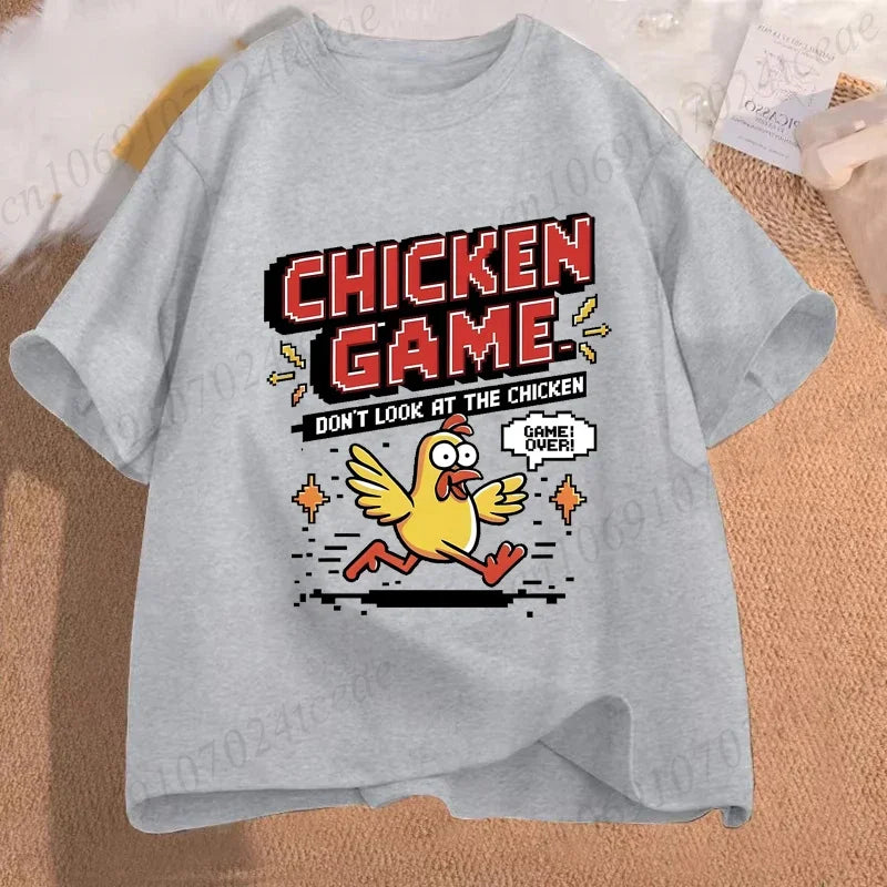 Chicken Game Don't Look At The Chicken Funny Men Tee T-Shirt Printed Graphic T Shirt Tops Fashion Men Women Clothing Ropa Hombre