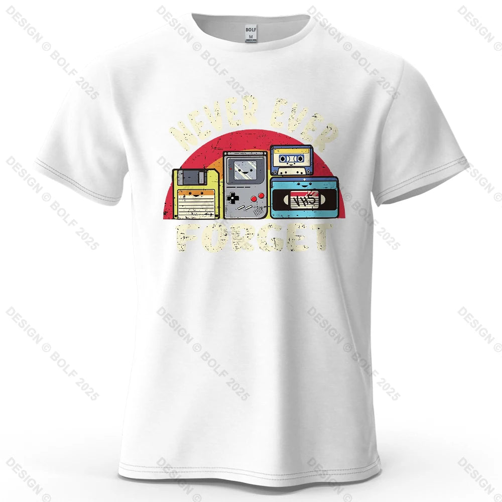 Never Ever Forget Nostalgic Printed Men's T-Shirt 100% Cotton Oversized Vintage Graphic for Women Men Tops Tees Streetwear