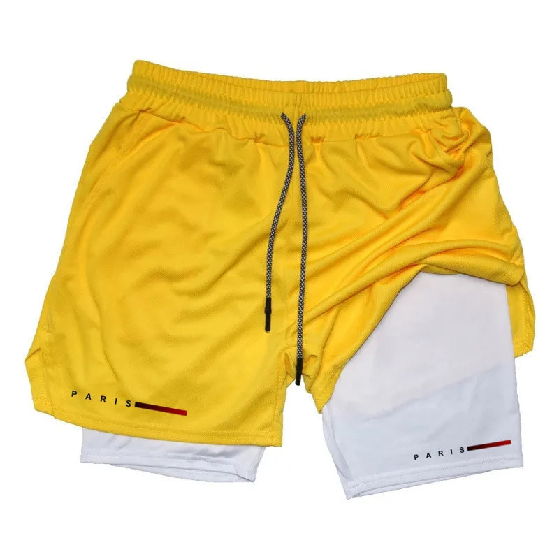 Men Running Shorts 2 in 1 Double-deck Sport Sportswear Gym Fitness Short Pants Training Jogging Bottom Men's Clothing