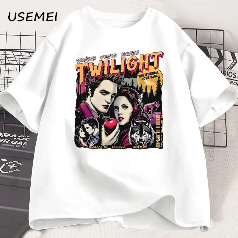 Vintage Twilight Printed T Shirt Book Lover Twilight Saga Comic T-shirt Retro Vampires Romance Tshirt Casual Short Sleeve Tees